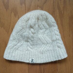 SIJJL Beanie Hat Cap Womens OS Cream Cable Knit 100% Wool Nepal Outdoor